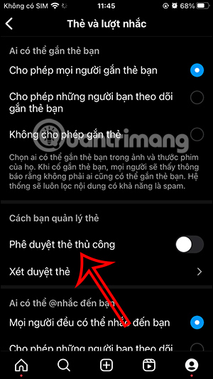 Phê duyệt thẻ trên Instagram