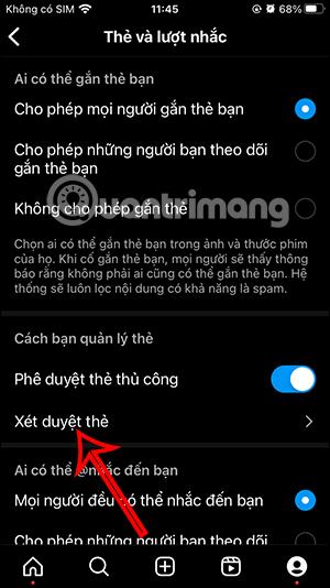 Bật phê duyệt thẻ tag trên Instagram