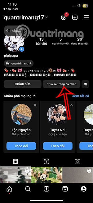 Chỉnh sửa trang cá nhân Instagram