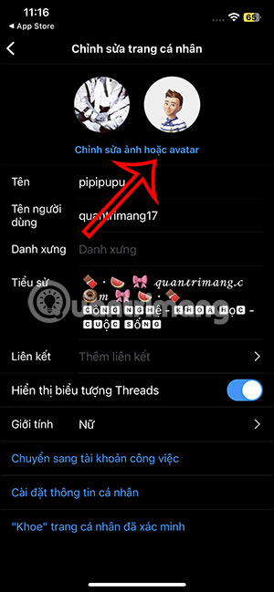 Chỉnh sửa avatar Instagram