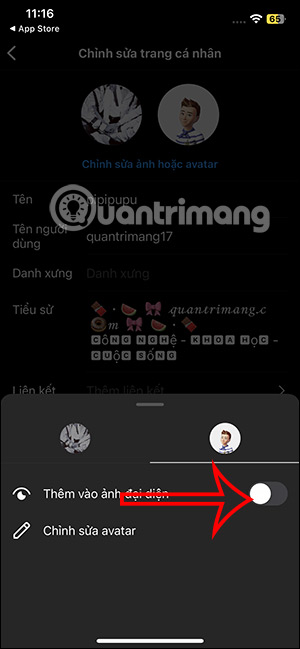 Thêm vào ảnh đại diện Instagram