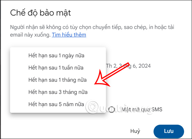 Thời gian email tự động hủy trên Gmail PC