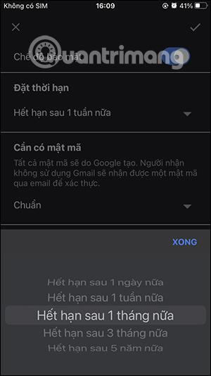 Chọn thời gian email tự hủy