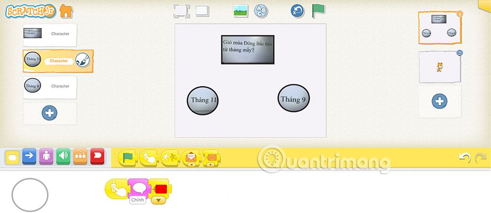 Lệnh gửi tin nhắn màu đỏ cho đáp án