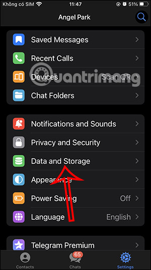 Bộ nhớ ứng dụng Telegram