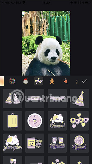 Chọn stciker chèn vào ảnh