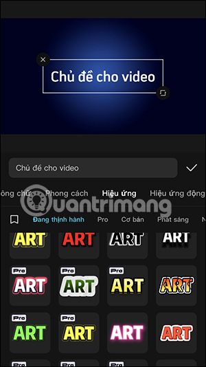 Chọn hiệu ứng cho video