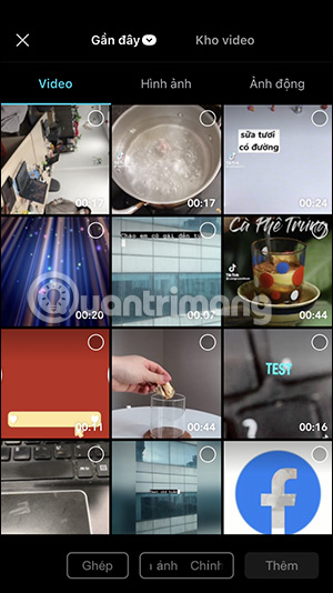 Chọn video muốn ghép trên CapCut