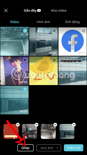 Chọn ghép video trên CapCut