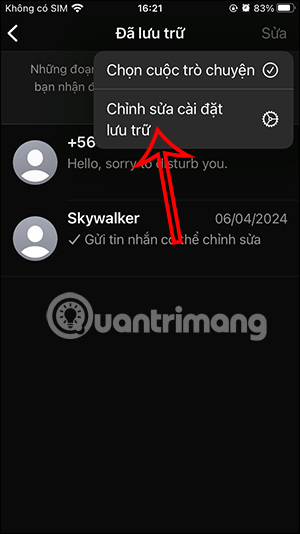Chỉnh sửa cài đặt lưu trữ trên WhatsApp