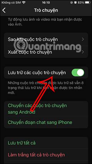 Lưu trữ trò chuyện trên WhatsApp