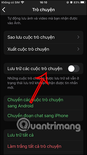 Tắt lưu trữ trò chuyện trên WhatsApp