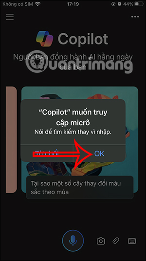 Copilot dùng micro trên điện thoại