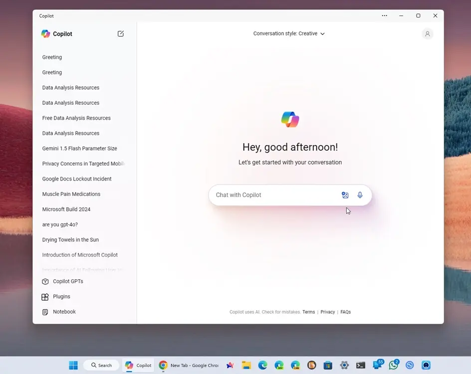 Ứng dụng Copilot chạy trên Windows 11