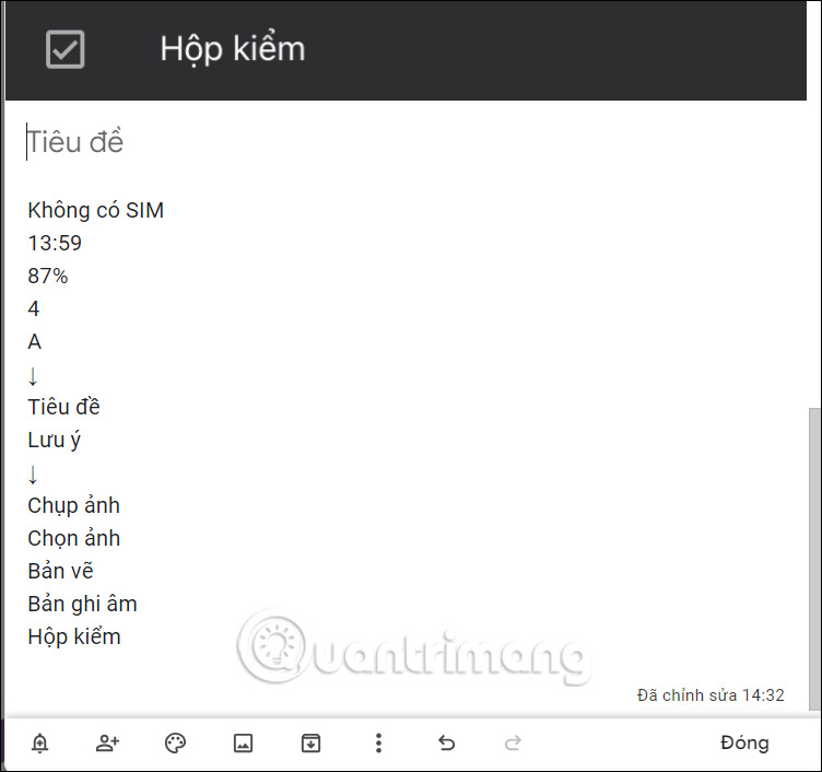 Chữ trong ảnh trên Google Keep máy tính