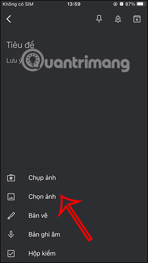 Chụp ảnh trên Google Keep