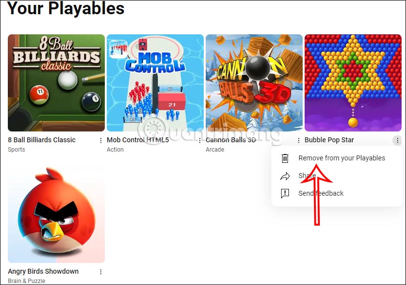 Giao diện lưu game trên YouTube Playables