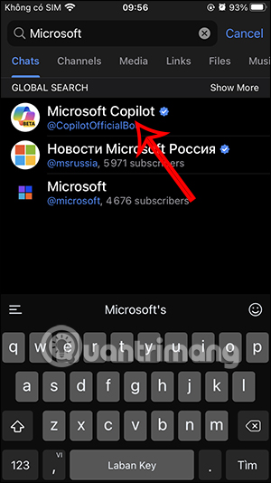 Tìm kiếm Copilot trên Telegram