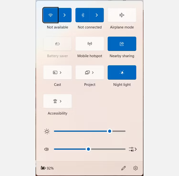 Quick Settings trên Windows 11.