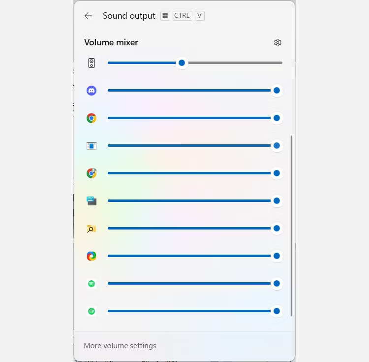 Volume Mixer trong Quick Settings trên Windows 11.