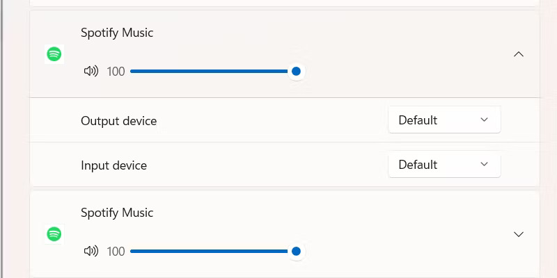 Mở rộng cài đặt âm thanh Spotify trong ứng dụng Settings trên Windows 11