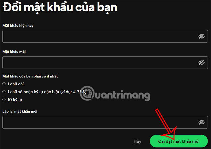 Nhập mật khẩu Spotify mới
