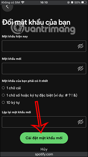 Thay đổi mật khẩu tài khoản Spotify