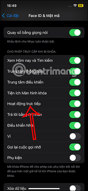 Bật hoạt động trực tiếp trên iPhone