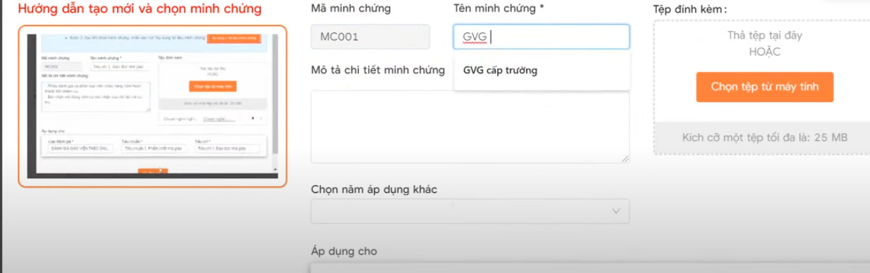 Nội dung minh chứng trên TEMIS