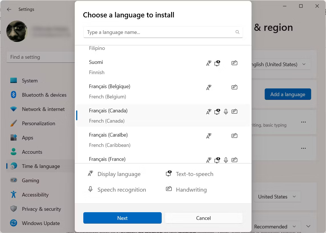 Cài đặt ngôn ngữ mới trên Windows 11.