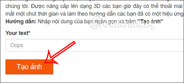 Nhập nội dung tạo chữ 3D