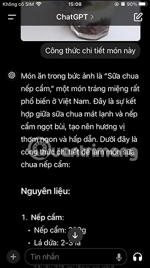 Công thức nấu ăn trên ChatGPT