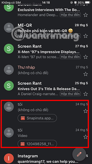 Thư lưu trữ trong Gmail trên điện thoại