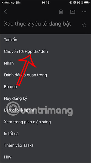 Bỏ thư lưu trữ trong Gmail điện thoại
