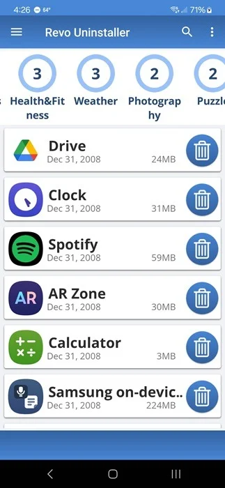 Sử dụng Revo Uninstaller để gỡ cài đặt ứng dụng trên Android.