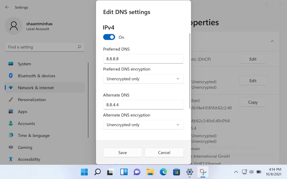 Thay đổi cài đặt DNS trong Windows 11