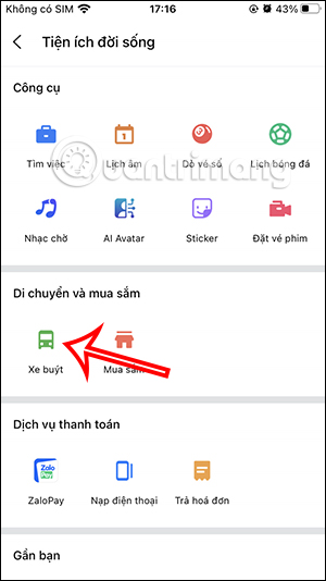 Tiện ích xe buýt trên Zalo