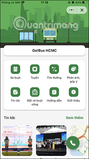 Giao diện tìm xe buýt trên Zalo