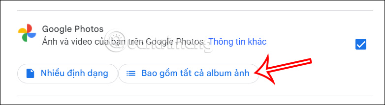 Chọn album sao lưu Google Photos
