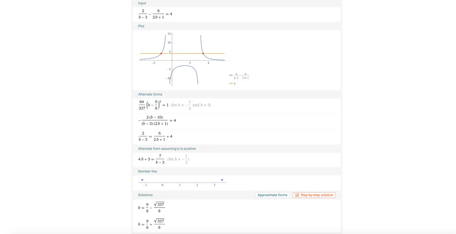 WolframAlpha giải một bài toán