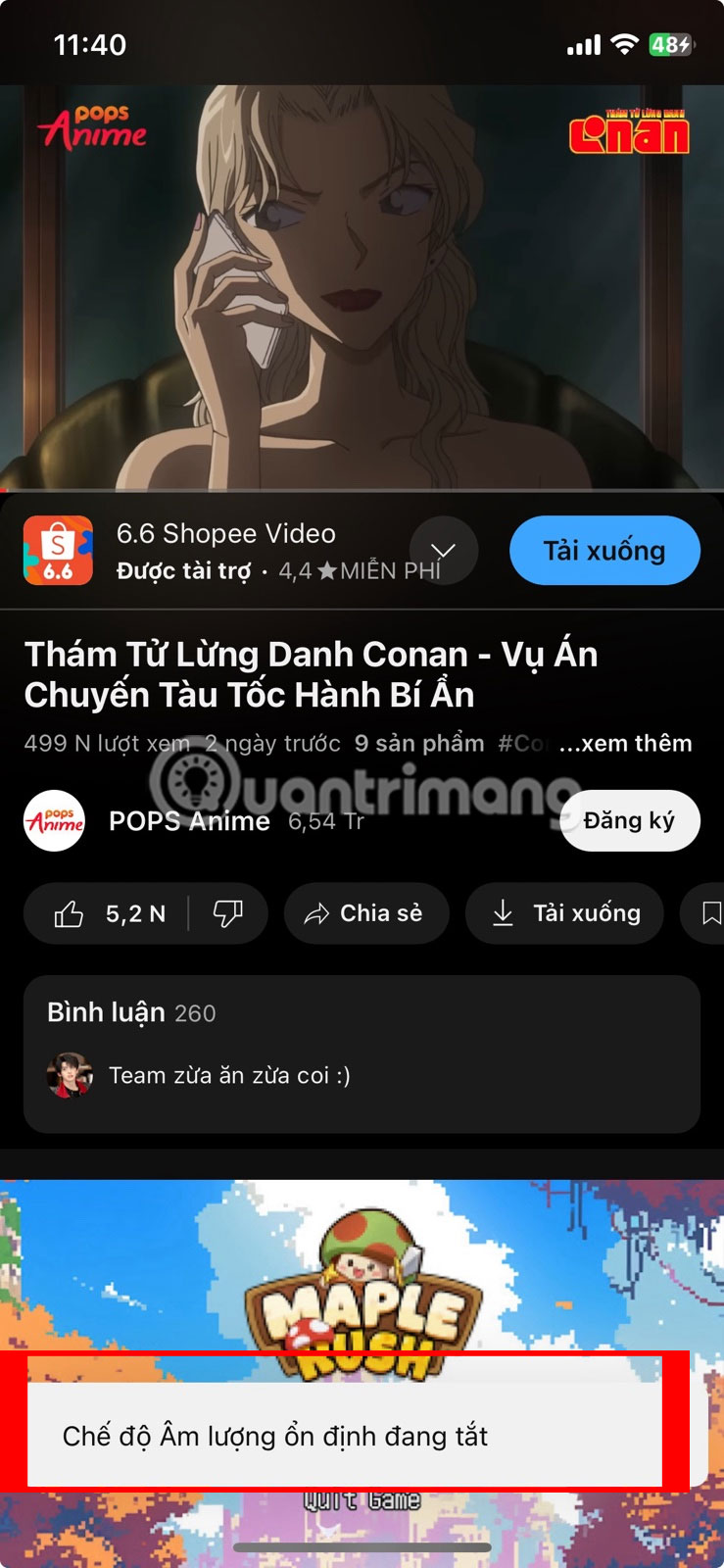 Tính năng Stable Volume trong phần điều khiển phát trên YouTube