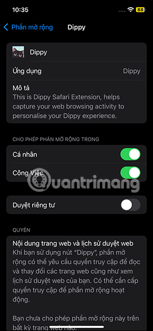 Kích hoạt Dippy
