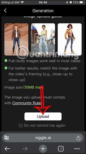 Upload hình ảnh lên Viggle AI