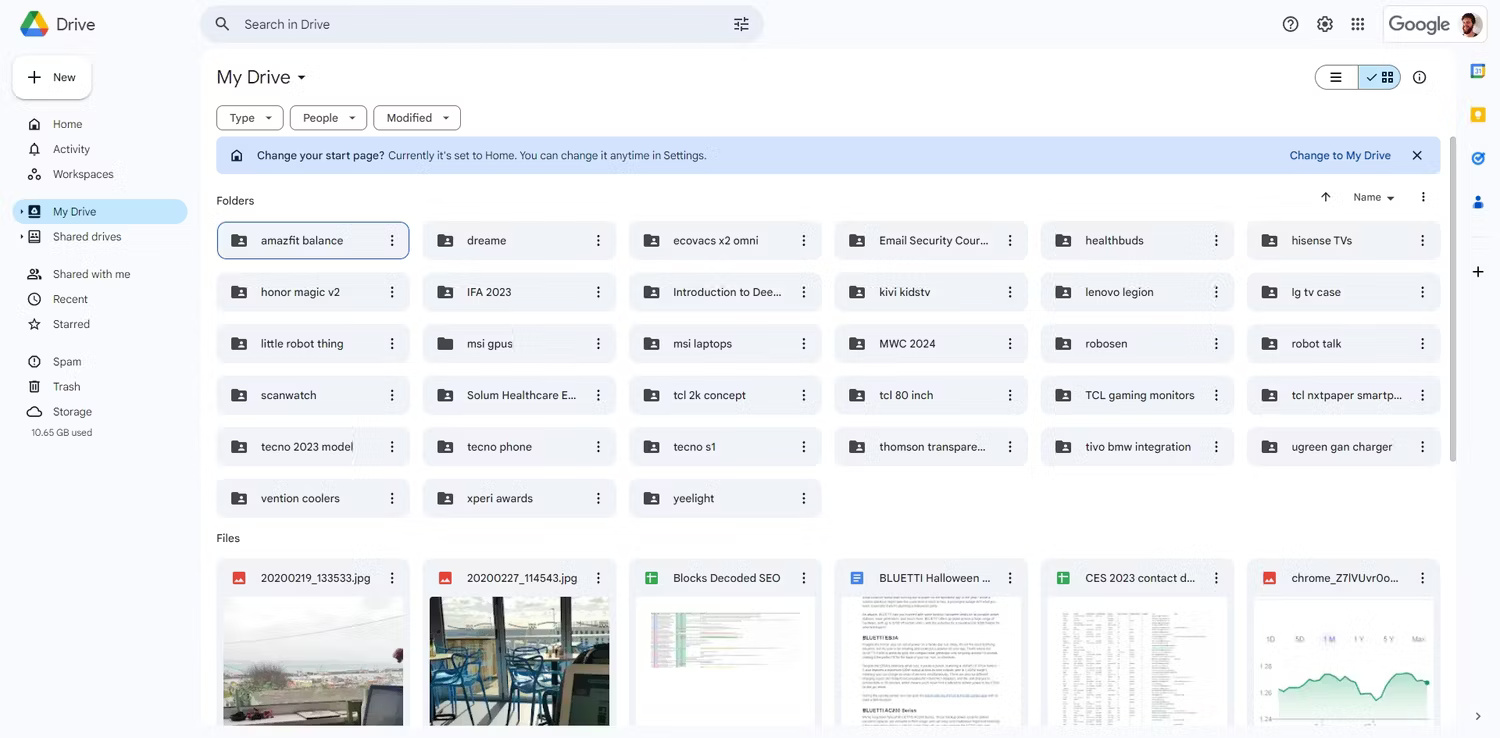Google Drive hiển thị các thư mục và file