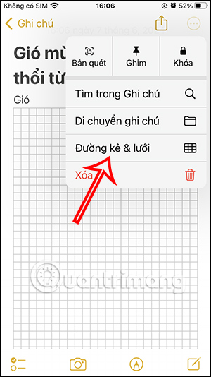 Đổi đường lưới ghi chú iPhone