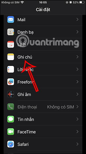 Cài đặt ghi chú iPhone