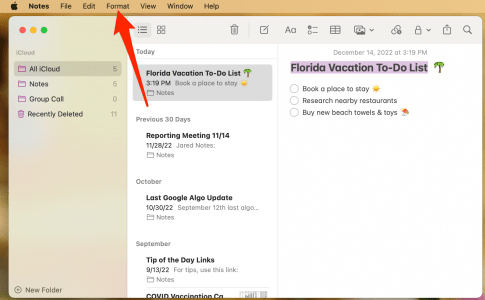Định dạng ghi chú trên Mac