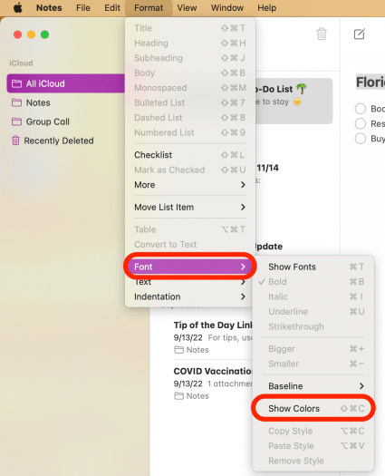 Chọn màu ghi chú trên Mac