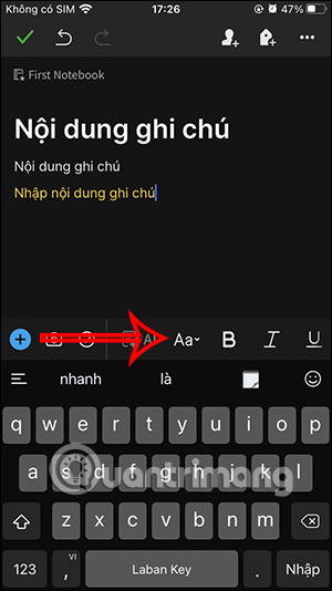 Định dạng văn bản ghi chú Evernote
