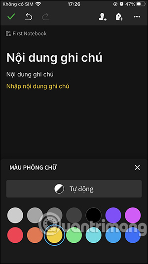 Màu ghi chú trên Evernote
